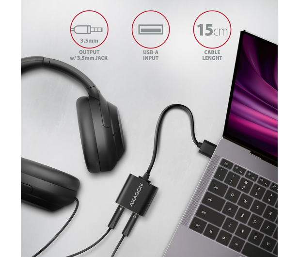 AXAGON ADA-12 Zewnętrzna karta dzwiękowa USB 2.0 48kHz/16-bit stereo, metal, kabel USB-A 15 cm - 722383 - zdjęcie 4